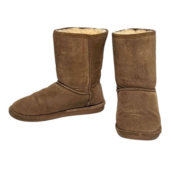 BearPaw Brown Suede Emma Short Shearling Lined Wool Insulated Boots sz 9 - Picture 1 of 12